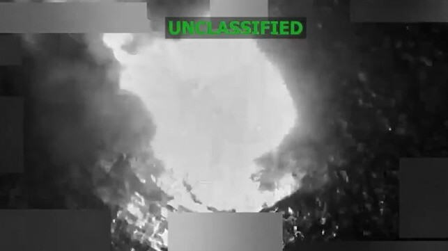 A small craft burns after being hit by a missile strike in the Eastern Pacific (Southern Command)