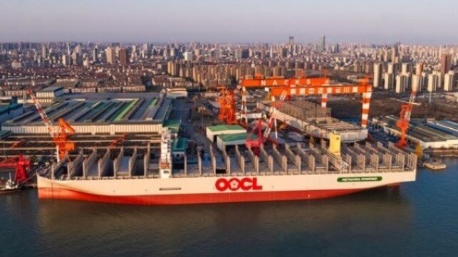 methanol-fueled containership at shipyard