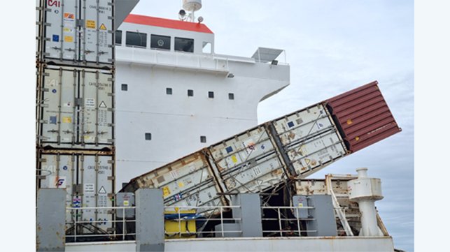 containers toppled on deck