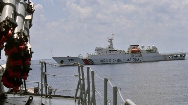 A China Coast Guard cutter as seen from the deck of an Indonesian Navy patrol vessel (Indonesian Navy file image)