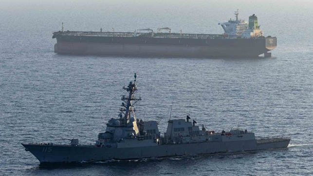US destroyer and Iranian oil tanker