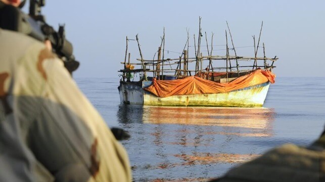 U.S. Coast Guard boarding team approaches a drifting fishing vessel in the Gulf of Aden (USN file image)