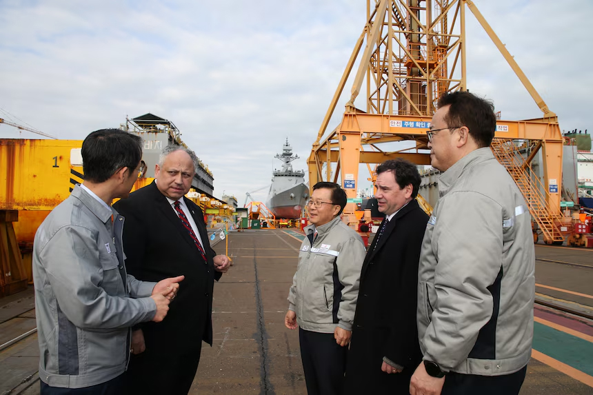 Maritime statecraft in development: then-Secretary of the Navy Carlos Del Toro visits a modern South Korean shipyard (USN file image)