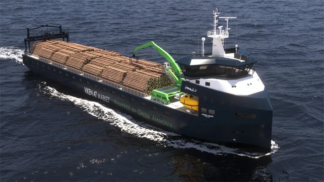 Ammonia-powered timber carrier